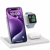 EXW 3 in 1 Induktive Ladestation,Wireless Charger für Apple Watch, Apple Ladestation Kompatibel mit iPhone 17 16 15 14 13 12 11 Pro & Max Serie, AirPods Pro/3/2, Apple Watch (Weiß)