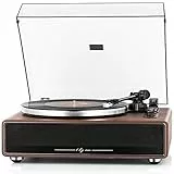 1 BY ONE Plattenspieler mit Integrierten Lautsprechern Bluetooth 33/45 U/min Riemenantrieb MM Vinyl Record Player mit Auto-Stopp Funktion Phono-Vorverstärker