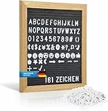 Buchstabenbrett Holzbrett mit Buchstaben, 23 x 30 cm - Brett mit Rillen Letter Board Filzbrett Memoboard mit 161 Zeichen (Modell 2026 -Schwarz)