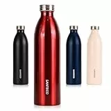 SANTECO Edelstahl Trinkflasche 1L, 100% dicht Thermosflasche 12 h heiß / 24 h kalt, absolut dicht für Schule, Büro, Sport, Outdoor