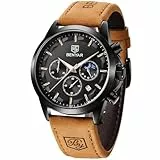 Benyar Herren-Armbanduhr, wasserdicht, Chronograph, beleuchtet, klassisch, Lederarmband, großes Zifferblatt, Datum, analog und Kratzfest, Elegantes Geschenk (Schwarz/Schwarz), Braun-B., Lässig