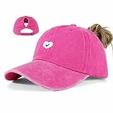 NOEMIN Damen Baseballkappe mit Pferdeschwanz – verstellbare Mütze Baumwolle für hohe Pferdeschwänze, Washed Ponytail Baseball Cap mit Herz-Stickerei für Sport Golf
