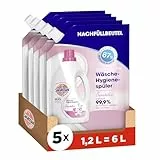 Sagrotan Wäsche-Hygienespüler Sensitiv Nachfüller – Desinfektionsspüler für hygienisch saubere und frische Wäsche – 5 x 1,2 l Reiniger im praktischen Vorteilspack