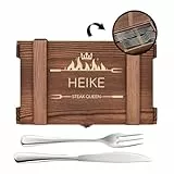 Maverton Steakbesteck 12-teilig - 6 Steakmesser und 6 Steakgabel - Edelstahl Grillbesteck in Holzkiste - personalisierte Geschenke für Frauen für Paar - Besteck Set für 6 Personen