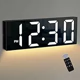 Sukeen Nachtlicht-Wanduhr, Digitaluhr, 30 cm, große digitale Wanduhr mit Fernbedienung, großem Display, 8 Farben, verstellbarer Dimmer, schwarze Uhr für Schlafzimmer, Wohnzimmer, Schule, Büro, Garage