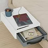 yamagahome Nachttisch zum einhängen aus Bambus, Bettregal zum Anklemmen mit Schubladen, Nachttisch Regal mit Getränkehalter und Kabelhalter für Bett & Etagenbett, Kinderzimmer und Schlafsaal, Weiß