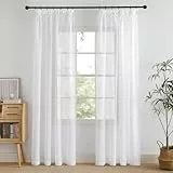 PONY DANCE Wohnzimmer Vorhänge mit Kräuselband für Schiene Gardinen Weiss Transparent 2er Set Vorhang Leinenoptik Gardinen Kräuselband White Curtains Living Room, H 220 x B 140 cm