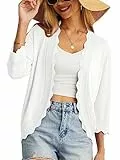 GRECERELLE Damen Strickjacke Sommer Leichte Kurz Elegant Langarm Strickpullover Jäckchen Damen Sommer mit V-Ausschnitt Vintage Klassisch Cardigan Bolero für Kleid (Weiß, XL)