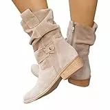 Generisch Damen Stiefeletten, Stiefeletten Damen Trachten Elegant Wildleder Halbstiefel Spitz Schlupfschuhe Mittelalter Stiefel Mit Schnalle Absatz Ankle Boots Halbhoch Westernstiefel Damenstiefel