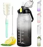 GXCROR Trinkflasche 2L,Trinkflasche mit Strohhalm,Auslaufsicher,Spülmaschinenfest,mit Zeitmarkierung,2 Liter Trinkflasche,Sport Fitnessstudio Wasserflasche