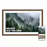 Frameo Groß Digitaler Bilderrahmen WLAN 15.6 Zoll 94% sRGB 1920 * 1080 FHD IPS Touchscreen, Walnussholz Elektronischer Bilderrahmen mit 32GB, Fotos/Videos Teilen über Frameo APP