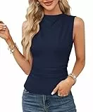GRACE KARIN Damen Sommer Weste Taillenfalten Slim Fit Ärmelloses Halbhoher Tank Top CLK030-05/Marineblau L