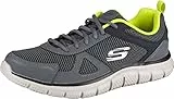 Skechers Herren Track BUCOLO Sneaker, Charcoal & Black Leather/Mesh/Lime Trim, 43 EU