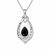 AOBOCO Keltischer Knoten Schwarz Kette Halskette 925 Sterling Silber Oxidierte Vintage Liebesknoten-Anhänger-Halskette mit Kristall, Schmuckgeschenke für Frauen zum Geburtstag und Weihnachten