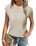 Tanmolo T-Shirt Damen Oberteile Sommer Tank Top mit Flügelärmeln Rundhals Strukturiertes Strickmaterial Unifarben Basic Bluse Elegant Casual Hellkhaki, S