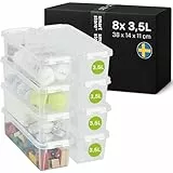 SmartStore 8x Aufbewahrungsbox mit Deckel Classic 3,5L (38x14x11cm) | Stapelbare Box mit Deckel | Lebensmittelechte Kunststoffbox | Plastikbox mit Deckel & verstärkten Ecken | 10 Jahre Garantie