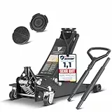 STAHLWERK Hydraulischer Wagenheber mit 3 t Tragkraft - extra flach, 73-500 mm Hubbereich, gummierte Rollen, Doppelhubkolben, Rangierwagenheber, Hydraulik-Wagenheber, schwarzer Autoheber (WHB-73 ST)