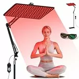 Morfone Rotlichtlampe für Ganzkörper & Gesicht, Infrarotlampe mit 200 LED & 5 Helligkeitsstufen, Tri-Wellenlänge (660nm, 850nm, 940nm) Großes Rotlicht Panel mit Verstellbarem Ständer & Schutzbrille