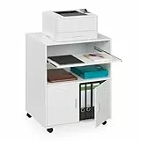 Relaxdays Rollcontainer mit 2 Fächern & Tastaturauszug, Druckertisch mit Rollen, HBT: 74 x 60 x 48 cm, Büroschrank, weiß