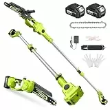 Supstable Akku Hochentaster 8 Zoll, Teleskop Kettensäge mit 2x4000mAh Akku & Ladegerät, 800W Bürstenlose Astsäge bis bis 4,8M Reichweite, 180°Schwenkbarer Motorkopf für Gartenbäume und Holzschneiden