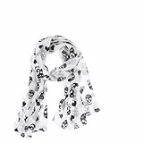 PRETYZOOM Damen Schal Seidenchiffon- Schal Mit Halloween- Sch?del Gothic- Chiffon- Goth- Sch? - Frauen Schwarzer Chiffon Modische Totenkopfs Lang Damen