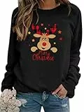 WIEIYM Sweatshirt Weihnachts Langarmshirt Druck Rundhals Pullover Partytop Herbst Winter Langarm BluseTops Stretchy Leichte Sweatshirts Basic Bequem Oberteil,H-Black,XL