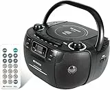 Retekess TR621 Tragbares CD Radio,Kassettenspieler CD,Stereo mit AM FM-Radio,Kassettenrekorder,Unterstützung von USB/TF/Kopfhörer, mit Fernbedienung(Schwarz)