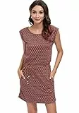 DOTIN Damen Sommerkleid Kurzarm Strandkleid Freizeitkleid Waves Tshirt Minikleid Jersey Kleid, Weinrot, L