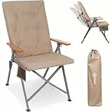 Homecall Campingstuhl Faltbar 150kg Belastbar Hochlehner Luxus Klappstuhl Camping Stuhl mit 3 Positionen Verstellbar mit 4,5cm Dicke Gepolstert Angelstuhl für Garten Balkon Wohnmobil (1, Khaki)