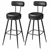VASAGLE EKHO Kollektion - 360° drehbarer Barhocker, 4er Set, Hocker mit Rückenlehne für Bartisch, Kunstleder mit Nähten, Mid-Century-Modern-Stil, 76 cm hoch, Küche, Hausbar, tintenschwarz LBC389B01