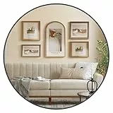 SONGMICS 91 cm d Spiegel rund, runder Spiegel, Wandspiegel, Metallrahmen, einfache Montage, modern, für Bad, Wohnzimmer, Schlafzimmer, Flur, Eingangsbereich, tintenschwarz LWM105B01