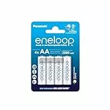 eneloop, AA/Mignon NI-MH Akku, 4er-Pack, Kapazität mit min. 2000 mAh, Ready-to-Use NI-MH Akkus, bis zu 2000 Mal wiederaufladbar, plastikfreier Verpackung, Standard, weiß