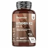Vitamin K2 MK7 - Als Menachinon - 365 vegane Tabletten - 200µg je Tagedosis - Vitamin K trägt zur Erhaltung normaler Knochen bei (EFSA) - 1 Jahr Vorrat - K2 Vitamin von WeightWorld