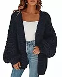 Cicy Bell Damen Strickjacken Cardigan Lose Laternenärmel Elegante Übergroße Pullover Marineblau S