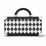 Vee Schmuckkästchen Damen,Personalisierte Schmuckkasten mit 3 Ebenen,Vintage Schachbrettmuster-Schmuckbox,flexibles Schmucktablett,Schmuckaufbewahrung mit Spiegel,viel Stauraum,Geschenkidee