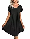 Ekouaer Nachthemd Damen Kurzarm Sexy Schlafshirt Kurz Rundhals Nachthemden Oversize Schlafkleid, Schwarz, XXXL