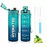 MYFOREST 700ml Tritan Trinkflasche, großer Auslauf für großer Schluck/Abnehmbarer für klein Trinken, Kratzfester Zeitmarker für motivierende Flüssigkeitszufuhr, sturzfest/BPA-frei Wasserflasche