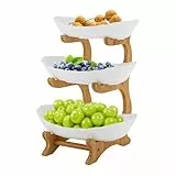 Qussse 3 Etage Obst Etagere, Platzsparendes Obstkorb Etagere Stabil Und Ohne zu Zittern Obstschale mit Natürlichem Bambus Steher für Gemüse Obst Snacks
