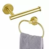 Toilettenpapierhalter/Handtuchring, Eolax Gold Bad-Accessoires, Perforierter Rollenhalter und Handtuchhalter aus Edelstahl, Wandmontage, 2 Stück