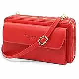 YERUUE Umhängetasche für Handy PU Leder 2 Reißverschluss Handytasche zum Umhängen mit Kartenfach Abnehmbarer Schultergurt, Geeignet für Handys unter 6.5 Zoll(Rot)
