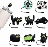 8 Stück Silikon Strohhalm Abdeckung für Stanley Cup, 10mm Süße Katze Staubdichte Strohdeckel, Wiederverwendbares Strohhalme Deckel, Strohhalm Zubehör für Stanley Tumbler 30/40oz, Cups nicht enthalten