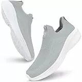 Giniros Schuhe Herren Laufschuhe Slip On Sneaker Leichte Atmungsaktiv Sportschuhe Bequem Turnschuhe für Outdoor Fitness Straßenlaufschuhe Walkingschuhe, Hellgrau 43EU