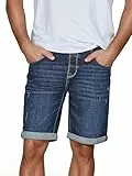riverso Jeans Shorts Herren Stretch Kurz Regular Fit RIVTom Kurze Hosen Bermuda Shorts Sommer Denim Einfarbig, Größe:W 36, Farbe:Dark Blue Denim (D242)