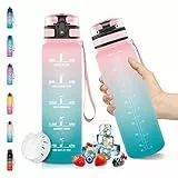 Vikaster Wasserflasche, 1 Liter Sportwasserflasche, BPA-frei, auslaufsicher und wiederverwendbar, mit einem Klick zu öffnende Wasserflasche, geeignet für Fitnessstudio, Yoga, Camping, Wandern
