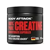 Body Attack Creatin Monohydrat 240 Kapseln - Made in Germany - hochwertiges mikrofeines Kreatin Monohydrat - hochdosierte Creatin Kapseln für die praktische Einnahme