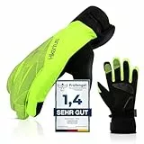 HIKENTURE Winterhandschuhe, Wasserdicht Fahrrad Handschuhe Winter Herren Damen, Winddichte Skihandschuhe Fahrradhandschuhe mit Langlauf Gel Gepolstert Männer Frauen, für Outdoor -Gelbgrün M