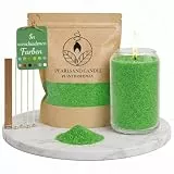 NaDeco Kerzensand mit Docht 400g, Kerzen selber Machen, Kerzenwachs & Kerzendocht, Farbwachs Wax Perlen Kerze Candle Sand, Pflanzliches Wachs Granulat, DIY Basteln Home Deko, Hellgrün