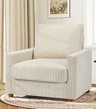 Kidirect Cord Sessel Wohnzimmer, 90CM Lesesessel Bequem 57CM Extra Tiefe Sitze, Ohrensessel Werkzeugfreie Montage, Big Sessel mit 2 Kissen, Modernes Sofa Klein fürs Schlafzimmer Sofas Cremeweiß