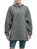 icyzone Damen Lang Oversize Hoodie Fleece Kapuzenpullover Casual Sweatshirt mit Kängurutasche (Charcoal, L)