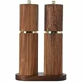 Salz- und Pfeffermühlen-Set aus Holz, nachfüllbare Salz- und Pfeffermühle mit einstellbarer Grobheit, Akazienholz-Pfeffermühle manuell, Salz- und Pfefferstreuer, passendes Holztablett, ideal zum